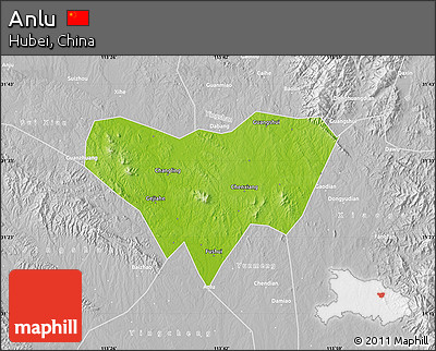 Physical Map of Anlu, lighten, desaturated