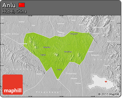 Physical Map of Anlu, lighten, desaturated