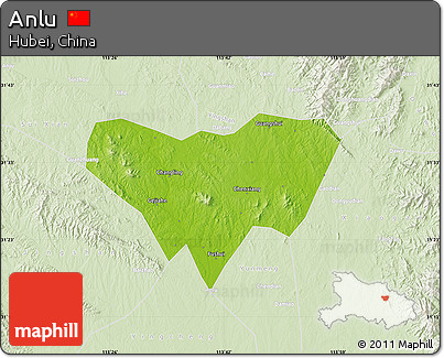 Physical Map of Anlu, lighten