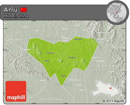 Physical Map of Anlu, lighten, semi-desaturated