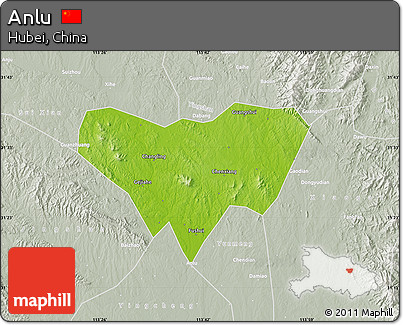 Physical Map of Anlu, lighten, semi-desaturated