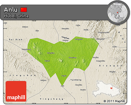 Physical Map of Anlu, shaded relief outside