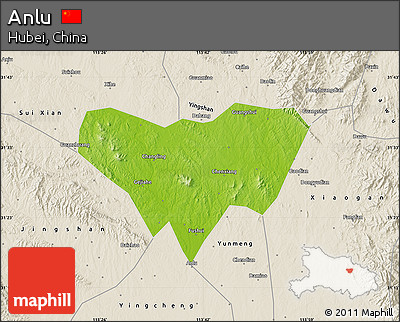 Physical Map of Anlu, shaded relief outside