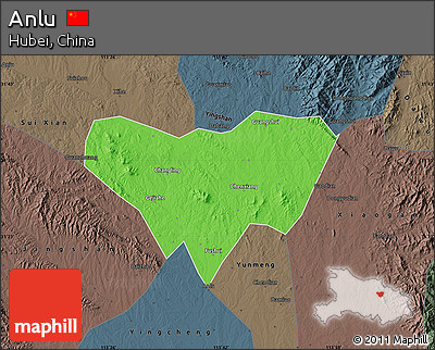 Political Map of Anlu, darken, semi-desaturated