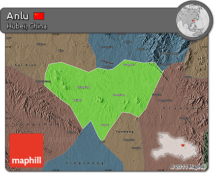 Political Map of Anlu, darken, semi-desaturated