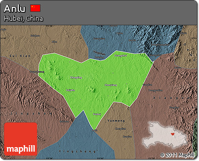 Political Map of Anlu, darken, semi-desaturated