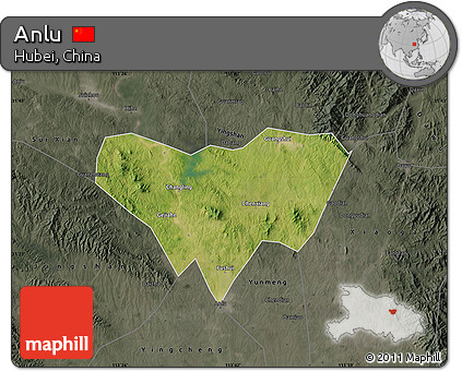 Satellite Map of Anlu, darken, semi-desaturated