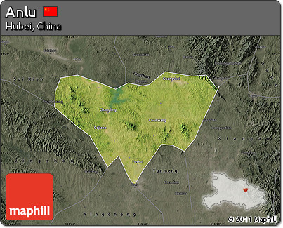 Satellite Map of Anlu, darken, semi-desaturated
