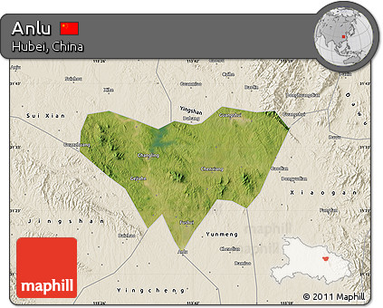 Satellite Map of Anlu, shaded relief outside