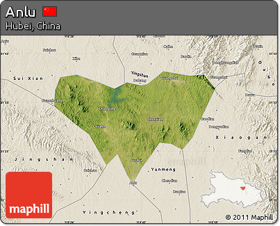 Satellite Map of Anlu, shaded relief outside