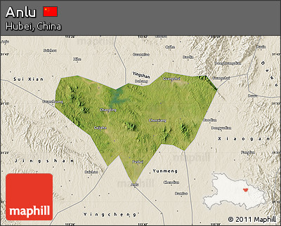 Satellite Map of Anlu, shaded relief outside