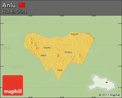 Savanna Style Map of Anlu, single color outside