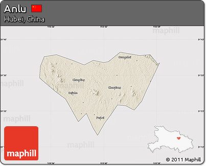Shaded Relief Map of Anlu, cropped outside