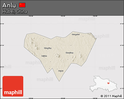 Shaded Relief Map of Anlu, cropped outside