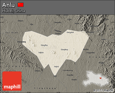 Shaded Relief Map of Anlu, darken