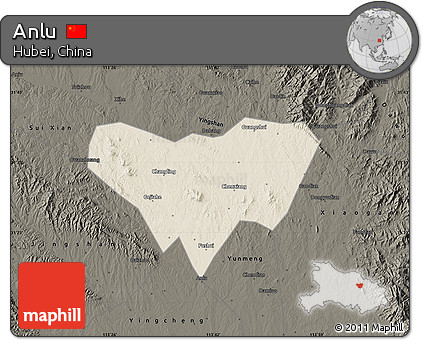 Shaded Relief Map of Anlu, darken