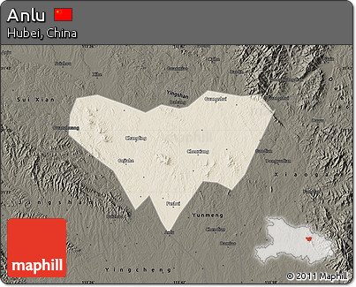 Shaded Relief Map of Anlu, darken