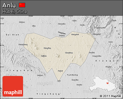 Shaded Relief Map of Anlu, desaturated