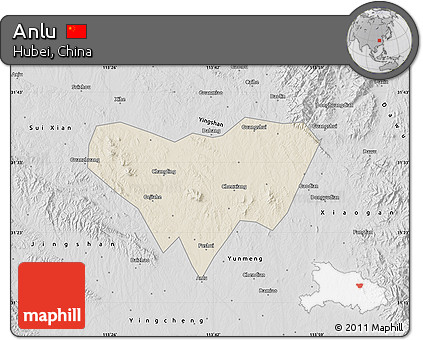 Shaded Relief Map of Anlu, desaturated