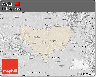 Shaded Relief Map of Anlu, desaturated