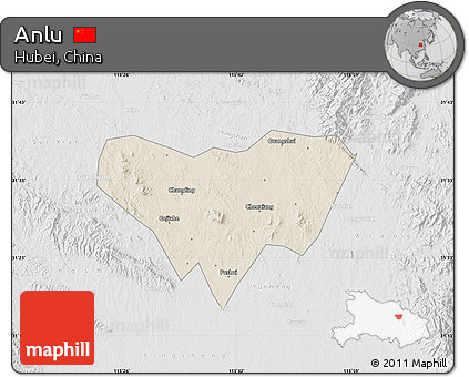 Shaded Relief Map of Anlu, lighten, desaturated