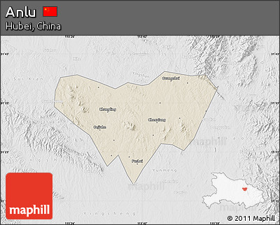 Shaded Relief Map of Anlu, lighten, desaturated