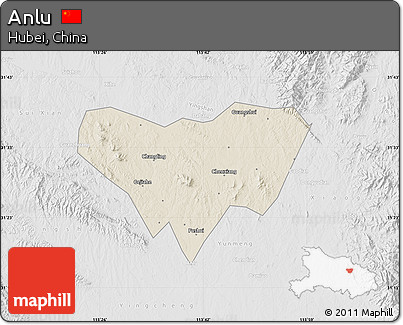 Shaded Relief Map of Anlu, lighten, desaturated
