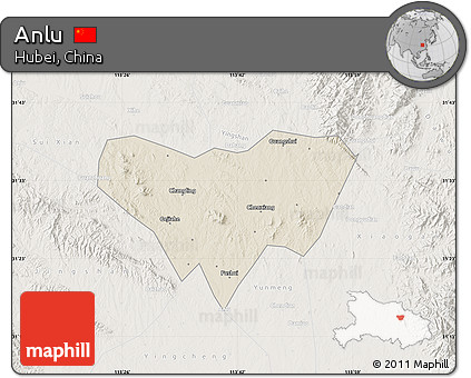 Shaded Relief Map of Anlu, lighten
