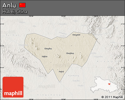 Shaded Relief Map of Anlu, lighten