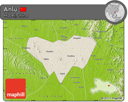 Shaded Relief Map of Anlu, physical outside