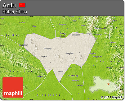Shaded Relief Map of Anlu, physical outside