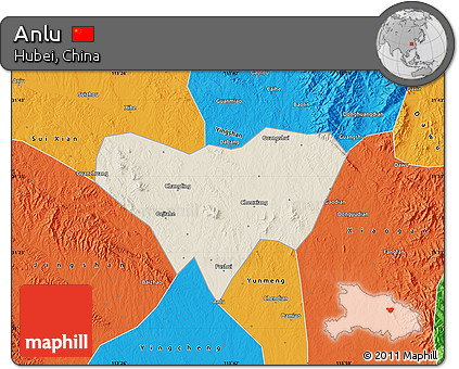 Shaded Relief Map of Anlu, political outside