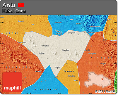 Shaded Relief Map of Anlu, political outside