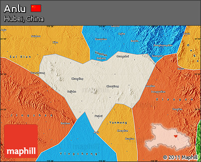 Shaded Relief Map of Anlu, political outside