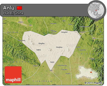 Shaded Relief Map of Anlu, satellite outside