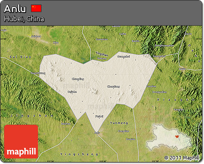 Shaded Relief Map of Anlu, satellite outside