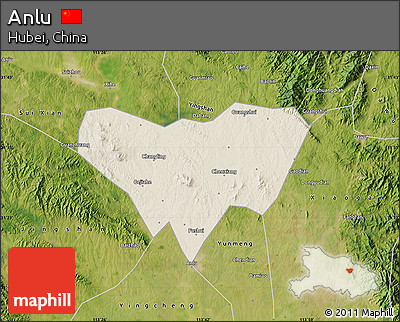 Shaded Relief Map of Anlu, satellite outside