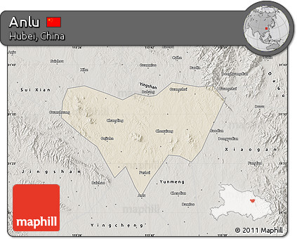 Shaded Relief Map of Anlu, semi-desaturated