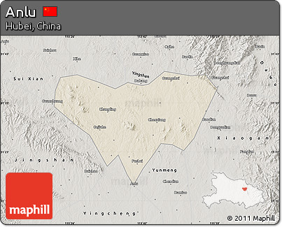 Shaded Relief Map of Anlu, semi-desaturated