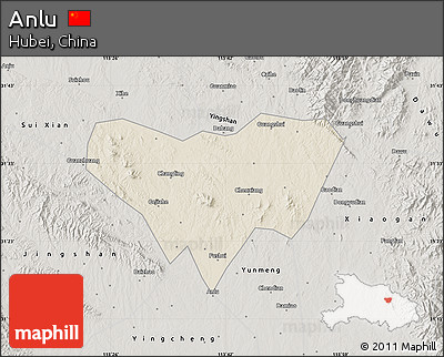 Shaded Relief Map of Anlu, semi-desaturated
