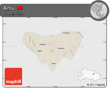 Shaded Relief Map of Anlu, single color outside