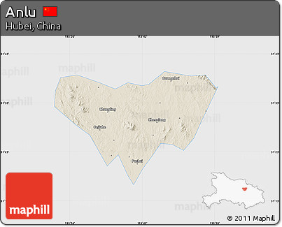 Shaded Relief Map of Anlu, single color outside