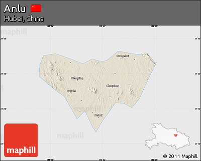 Shaded Relief Map of Anlu, single color outside