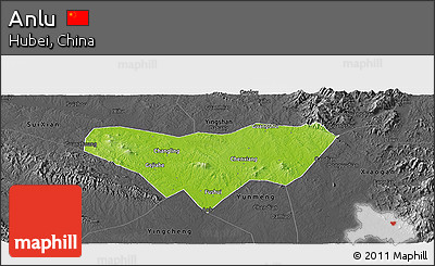 Physical Panoramic Map of Anlu, darken, desaturated