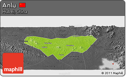 Physical Panoramic Map of Anlu, darken, desaturated
