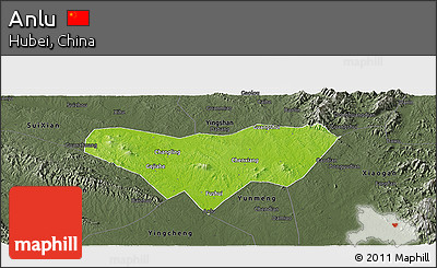 Physical Panoramic Map of Anlu, darken, semi-desaturated