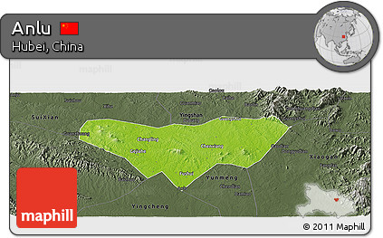Physical Panoramic Map of Anlu, darken, semi-desaturated