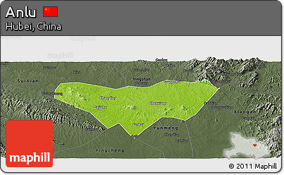 Physical Panoramic Map of Anlu, darken, semi-desaturated