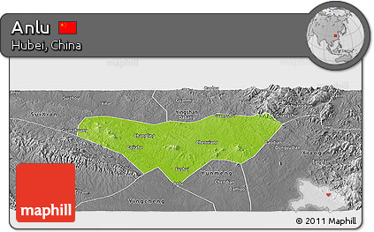 Physical Panoramic Map of Anlu, desaturated