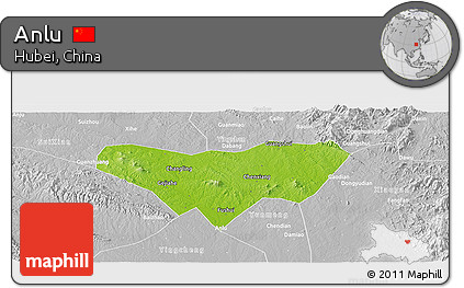 Physical Panoramic Map of Anlu, lighten, desaturated